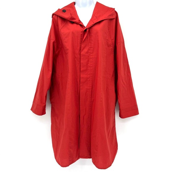 Kowtow 100% Organic Cotton Jacket Button Up Hooded A-Line Red Coat Size Medium